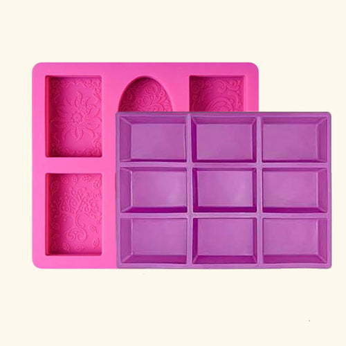 6 Flower Pattern Shape Rectangle Mold + 9 Cavity Rectangle Soap Mold - Combo Pack