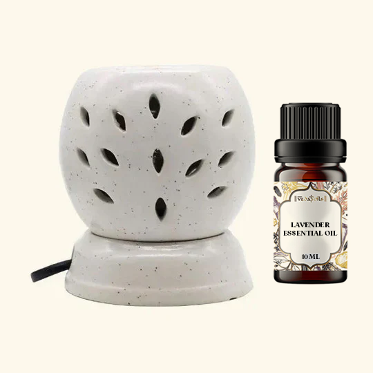 Ceramic Electric Round Shaped Aroma Diffuser + Lavender Oil 10 ML