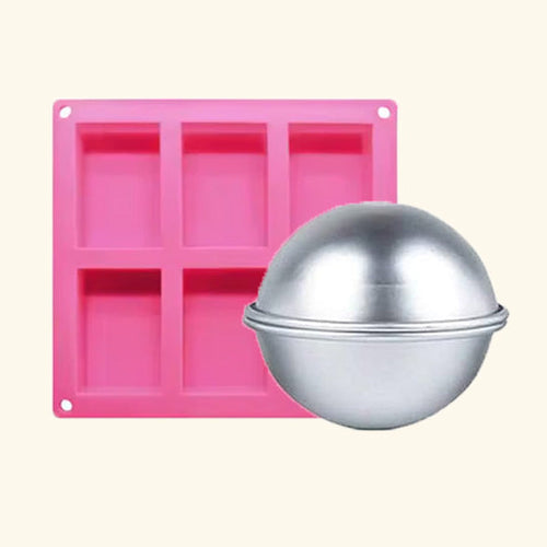 Rectangle Soap Shape Silicone Mold - 6 Cavity + Bath Bomb Mold - Combo Pack