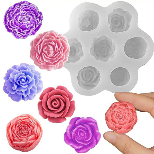 Rose Peony Flower Silicone Candle Mould - 7 Cavity